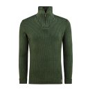 Ribbestrikket zip-genser i ull til herre - Skoggrønn